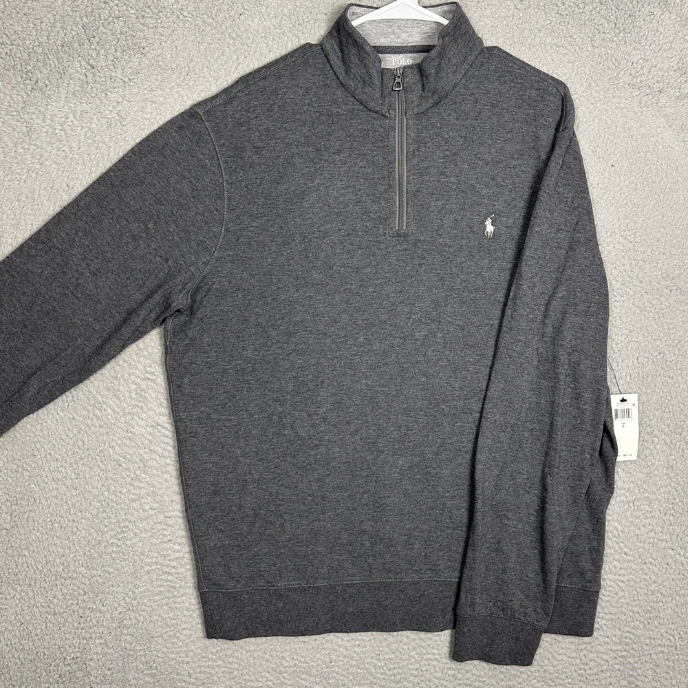 NEW Polo Ralph Lauren Sweater Mens Large Quarter-Zip Grey Pullover Long Sleeve